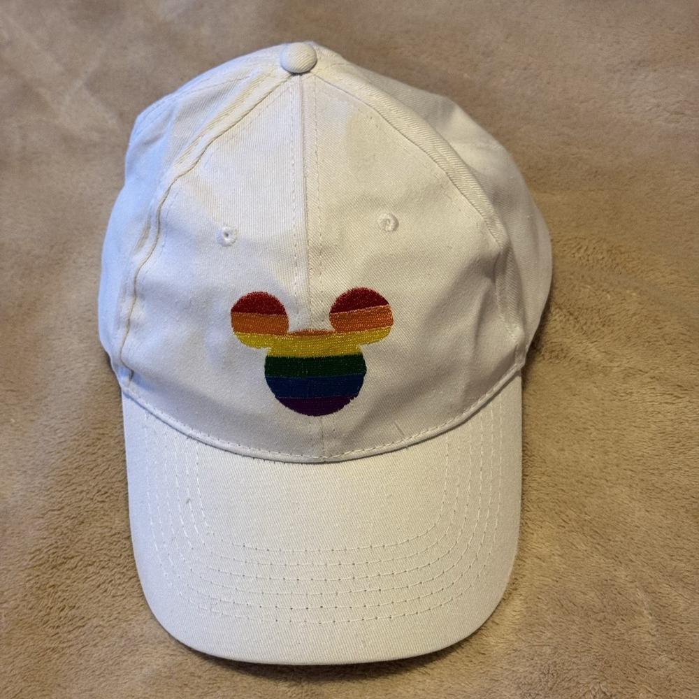 Disney Pride Collection Mickey Mouse Rainbow LGBTQ Baseball Hat Cap White